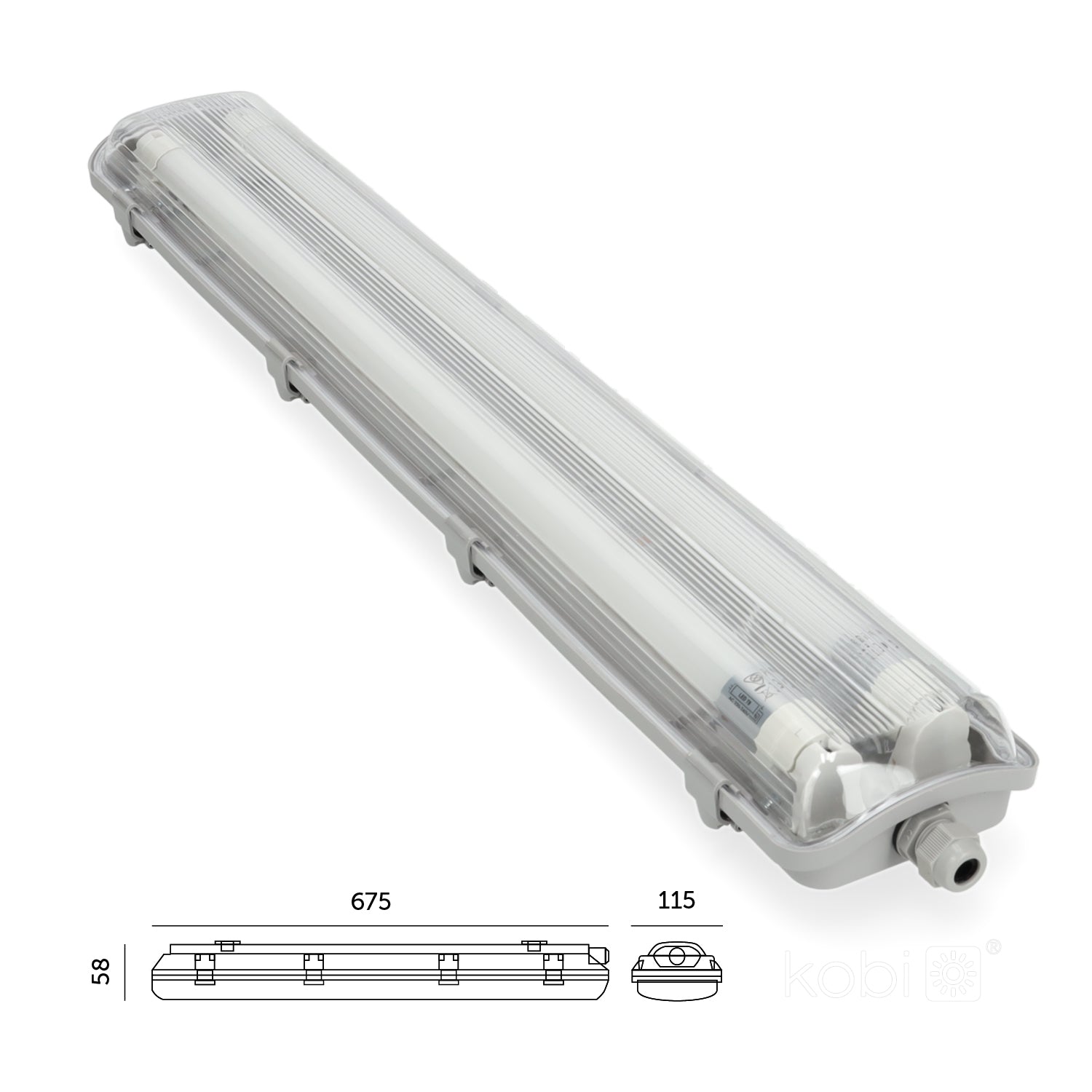 Set HERMETIC 2x60 + LED T8 9W 4000K IP65 Kobi