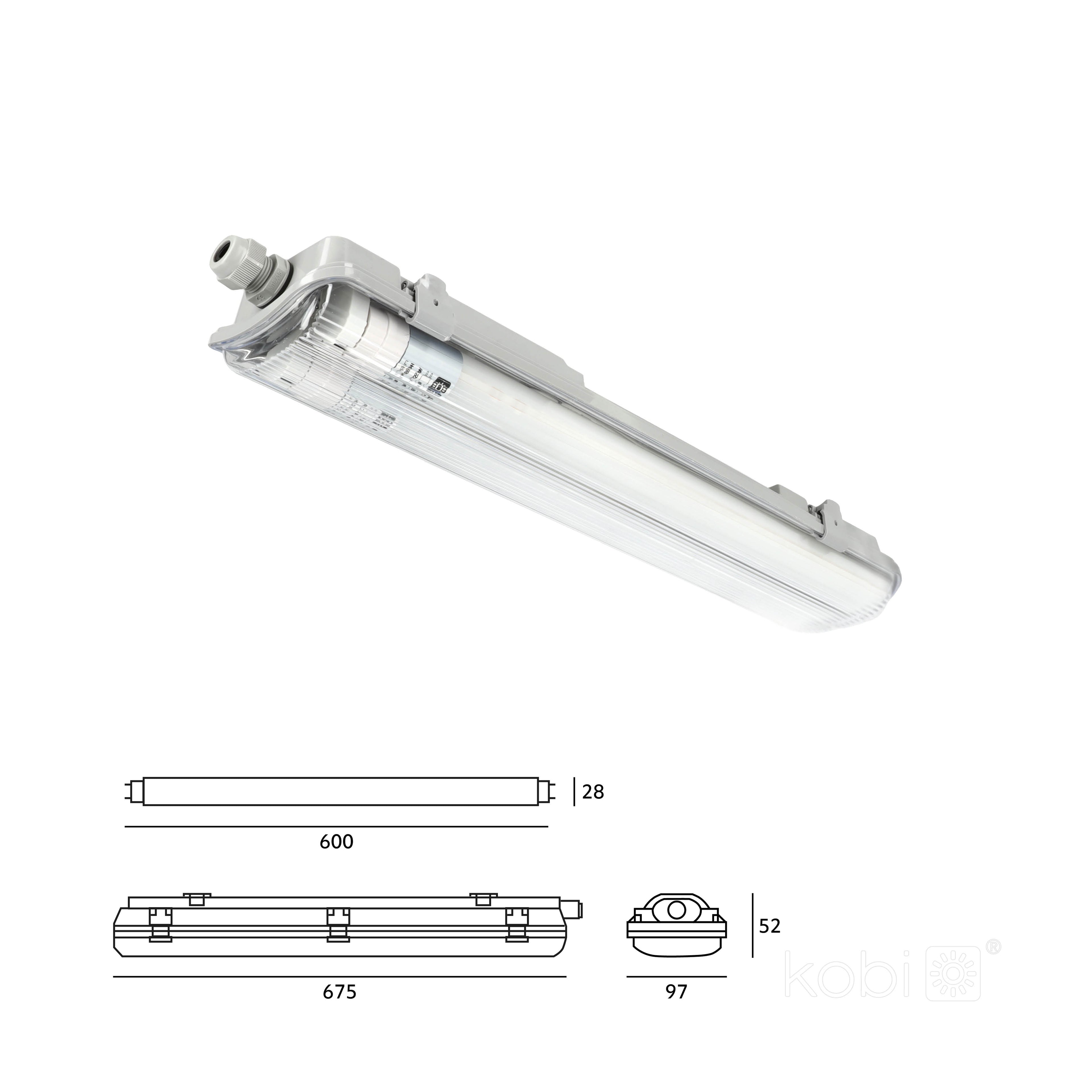 Waterproof set HERMETIC G2 2x60 + 2x LED T8 9W 4000K IP65 Kobi