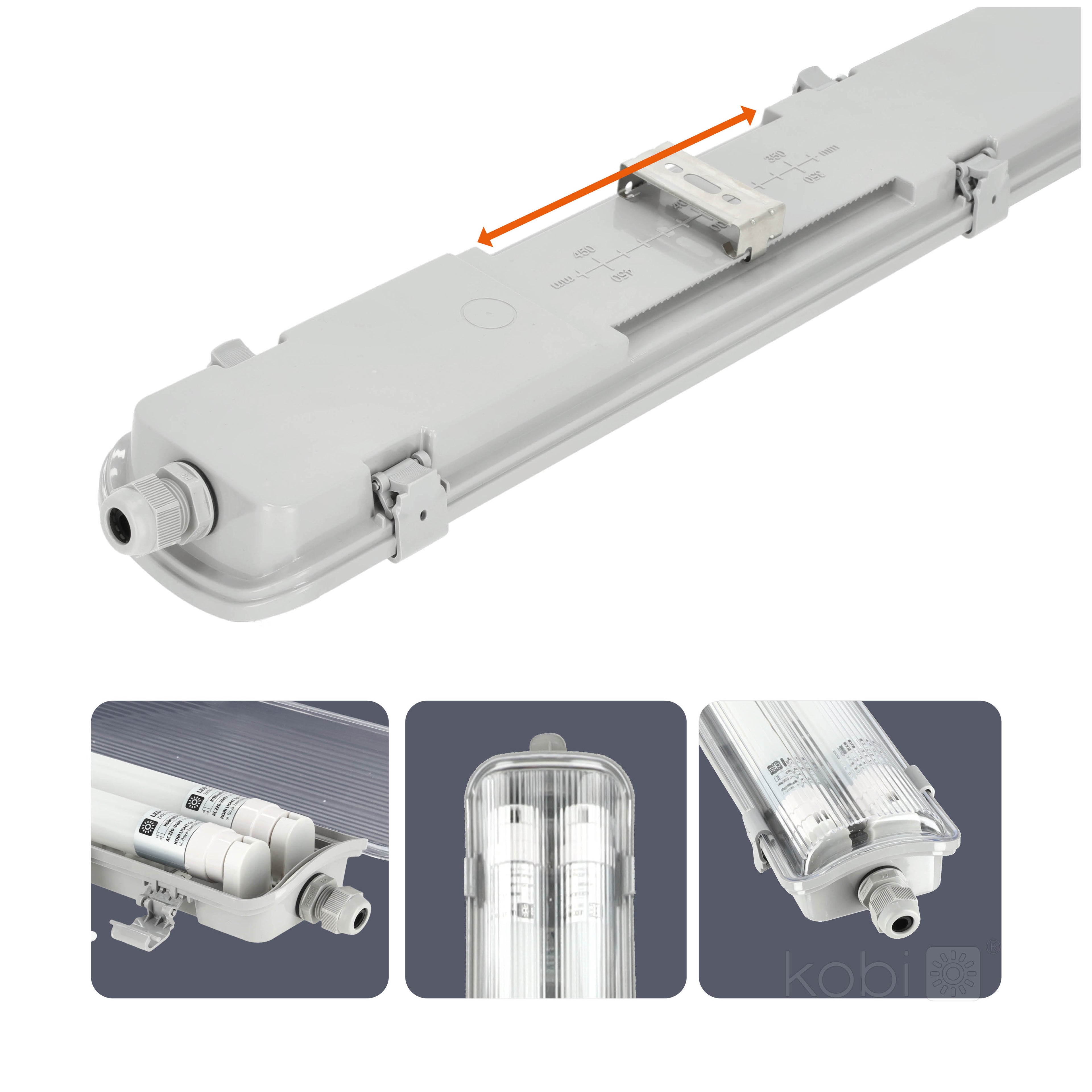 Waterproof set HERMETIC G2 2x60 + 2x LED T8 9W 4000K IP65 Kobi